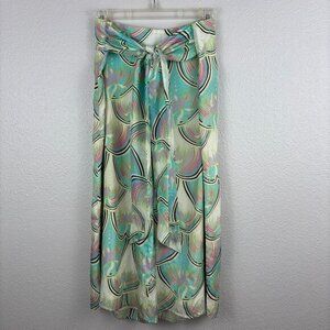 Jak & Rae Womens Multicolor Abstract Wide Leg Tie Front Cropped Pants Size 6